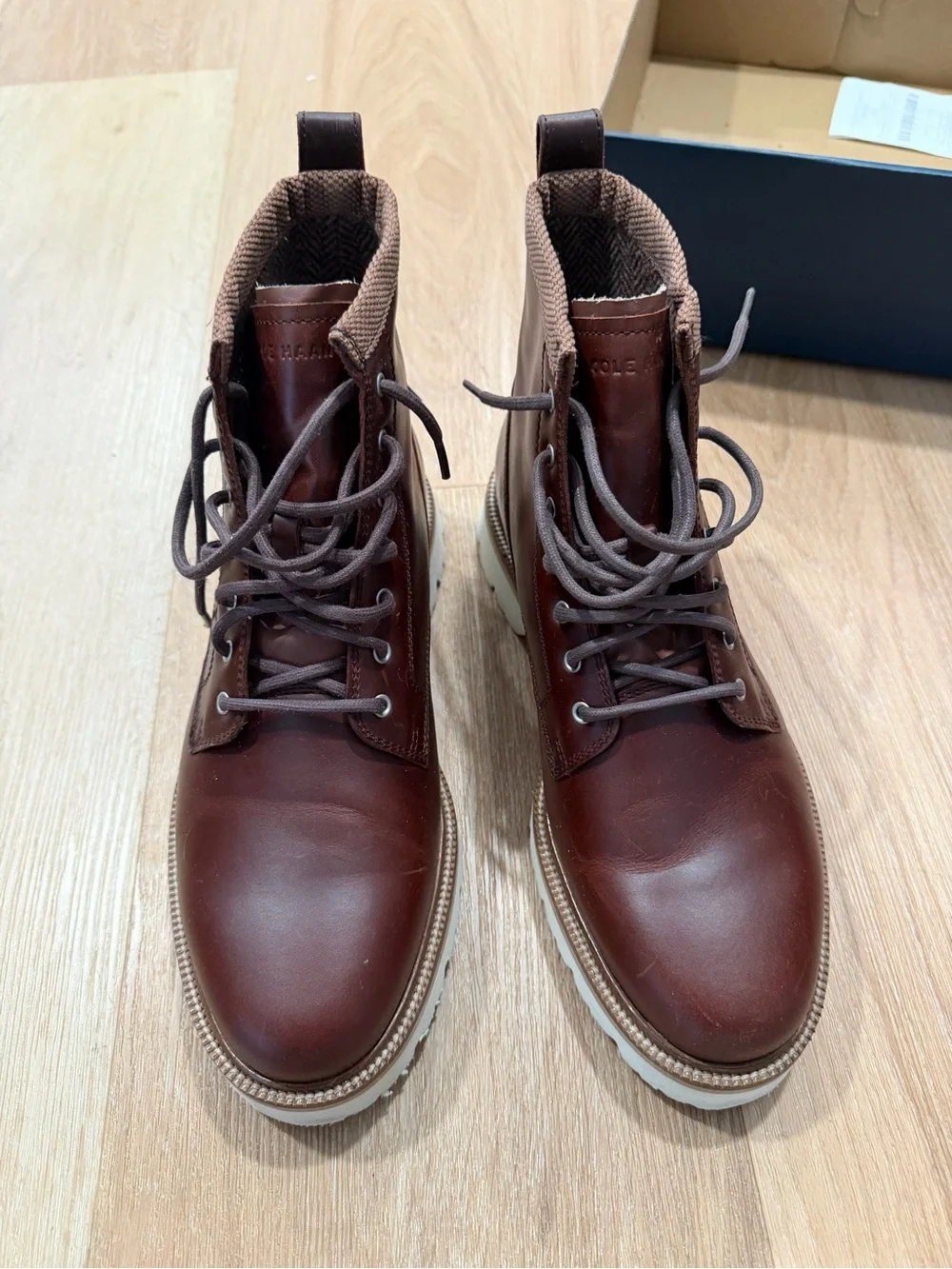 Cole Haan Brown Leather Lace-Up Boots with White Lug Sole